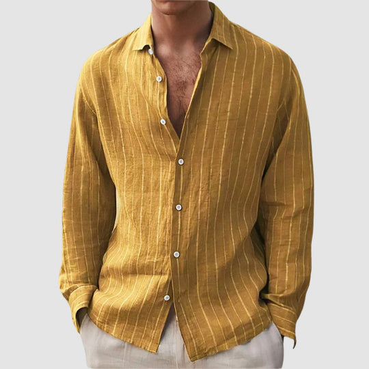 Men's Relaxed Fit Vertical Striped Button-Up Shirt