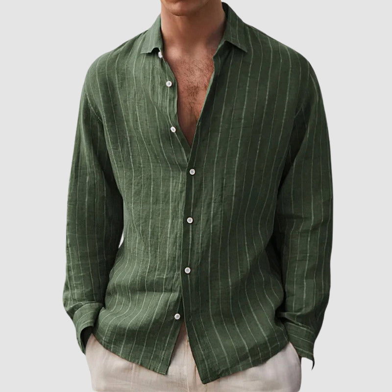 Men's Relaxed Fit Vertical Striped Button-Up Shirt