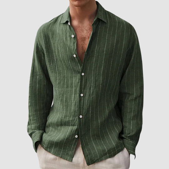 Men's Relaxed Fit Vertical Striped Button-Up Shirt