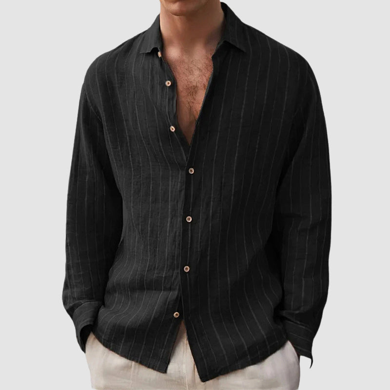 Men's Relaxed Fit Vertical Striped Button-Up Shirt