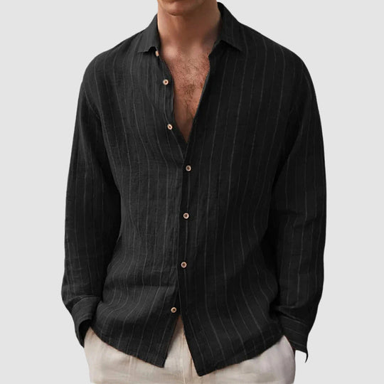 Men's Relaxed Fit Vertical Striped Button-Up Shirt