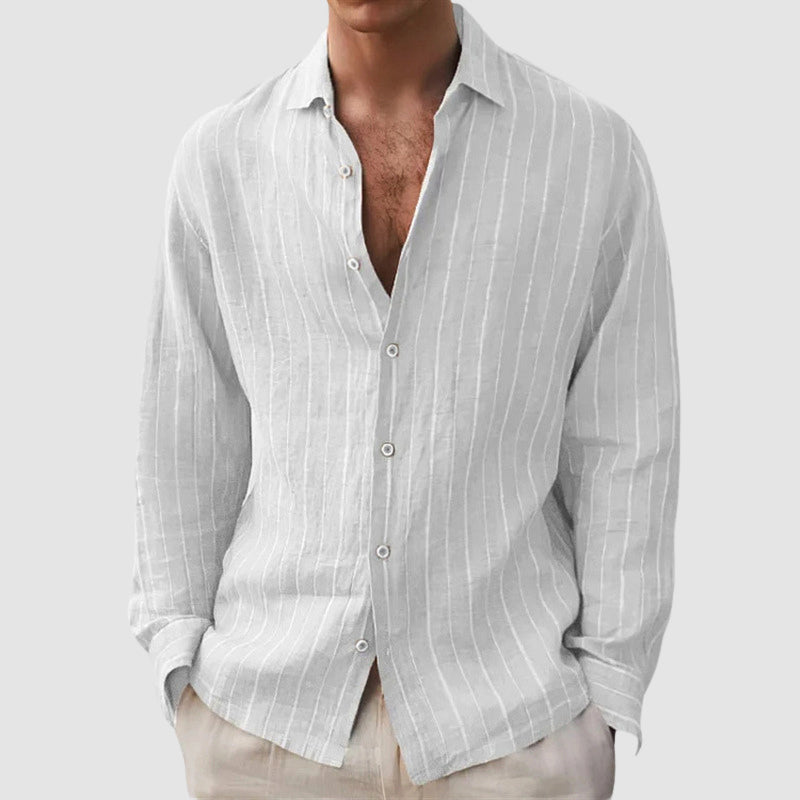 Men's Relaxed Fit Vertical Striped Button-Up Shirt