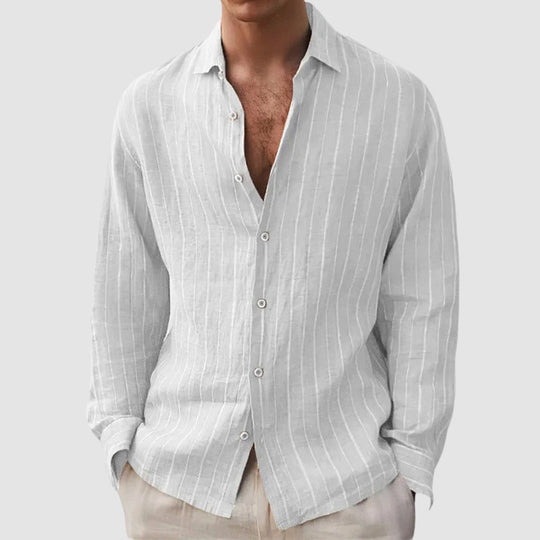 Men's Relaxed Fit Vertical Striped Button-Up Shirt