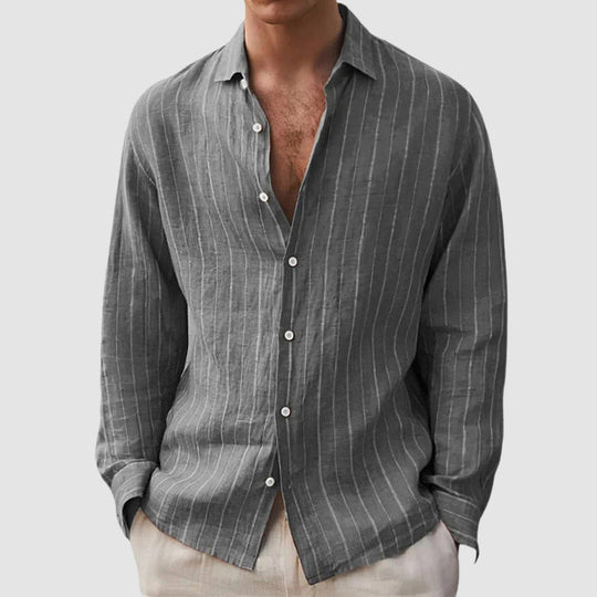 Men's Relaxed Fit Vertical Striped Button-Up Shirt