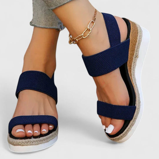 Damen Sandalen mit elastischem Riemen und Keilabsatz auf Plateau