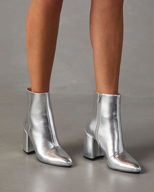 Damen metallische Stiefeletten mit Blockabsatz und seitlichem Reißverschluss