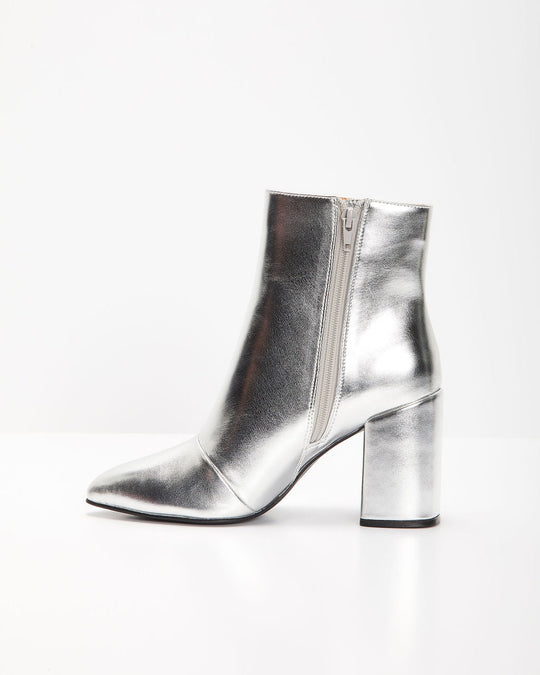 Damen metallische Stiefeletten mit Blockabsatz und seitlichem Reißverschluss