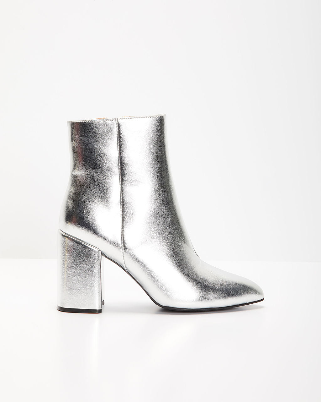 Damen metallische Stiefeletten mit Blockabsatz und seitlichem Reißverschluss