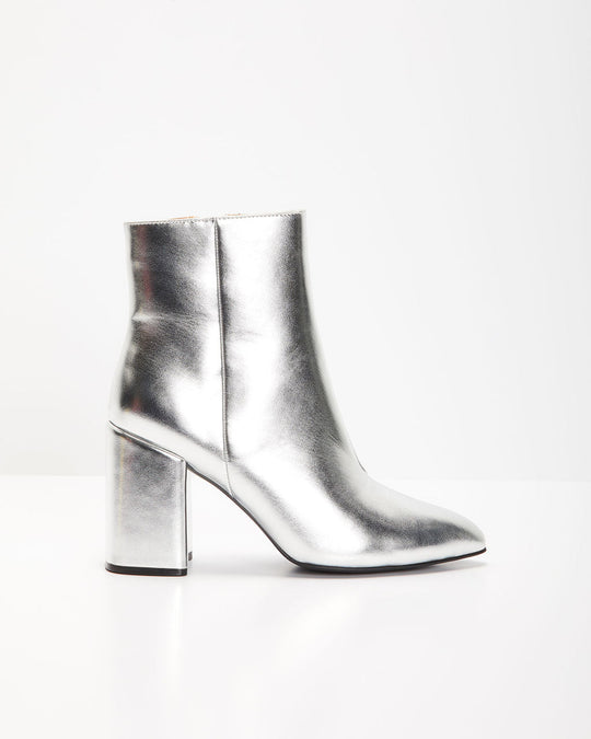 Damen metallische Stiefeletten mit Blockabsatz und seitlichem Reißverschluss