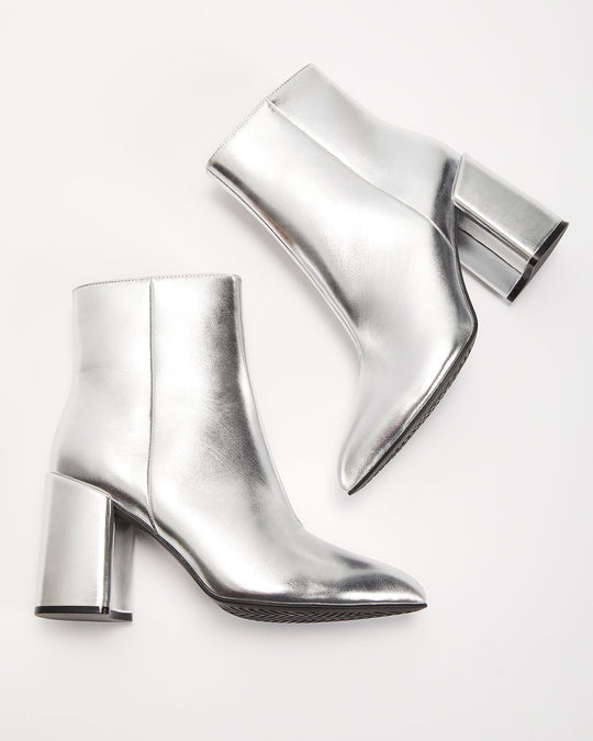 Damen metallische Stiefeletten mit Blockabsatz und seitlichem Reißverschluss