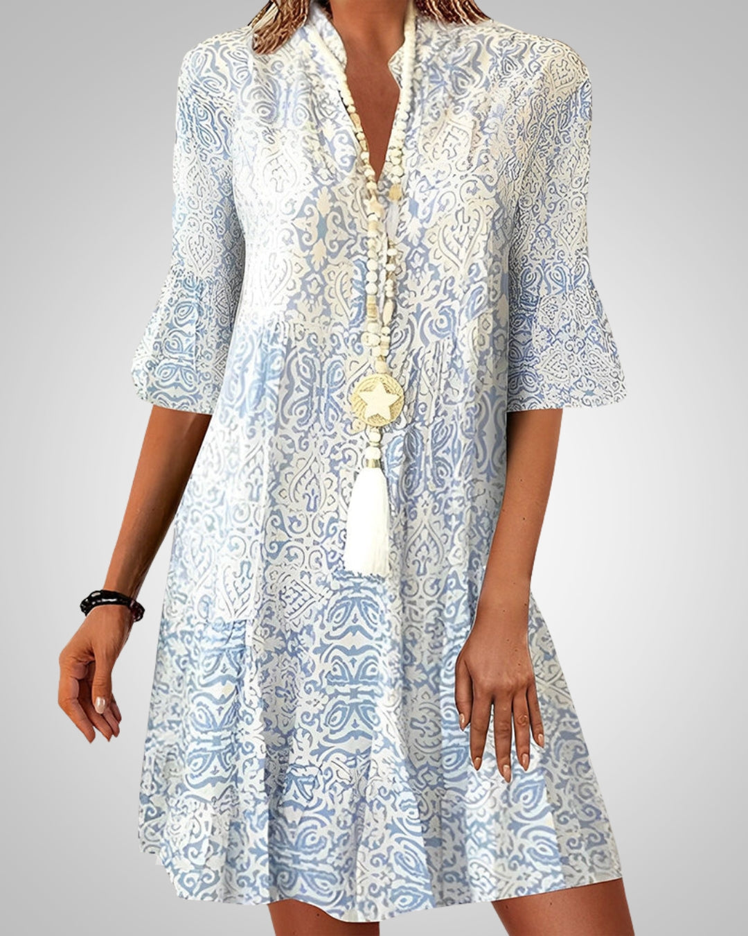 Women's Bohemian Paisley Bell Sleeve Mini Dress