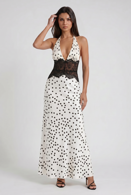 Women's Halter Neck Lace Waist Maxi Dress