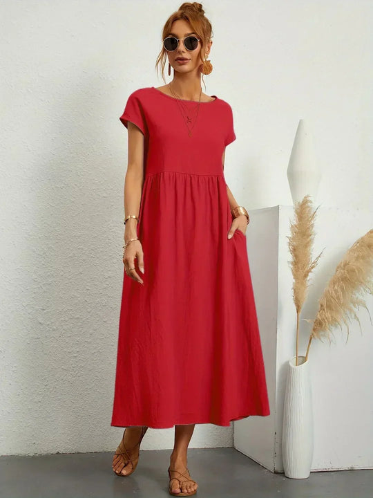 Locker sitzendes Midi-Kleid für Damen in A-Linie mit Taschen