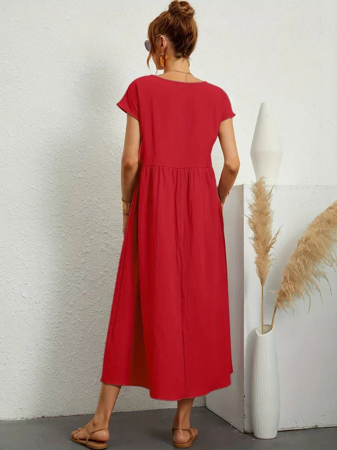 Locker sitzendes Midi-Kleid für Damen in A-Linie mit Taschen
