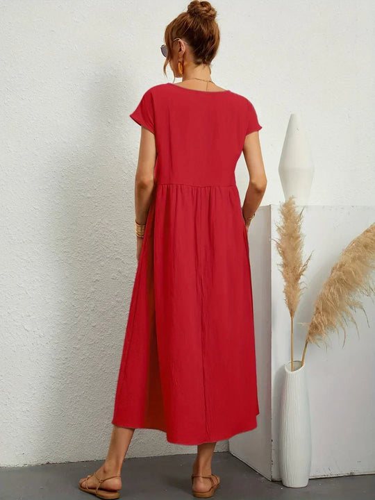 Locker sitzendes Midi-Kleid für Damen in A-Linie mit Taschen