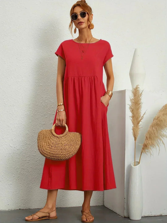 Locker sitzendes Midi-Kleid für Damen in A-Linie mit Taschen