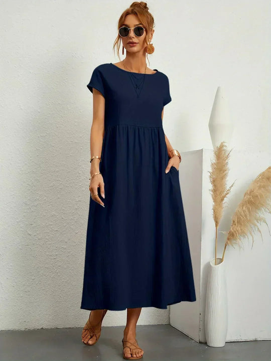 Locker sitzendes Midi-Kleid für Damen in A-Linie mit Taschen