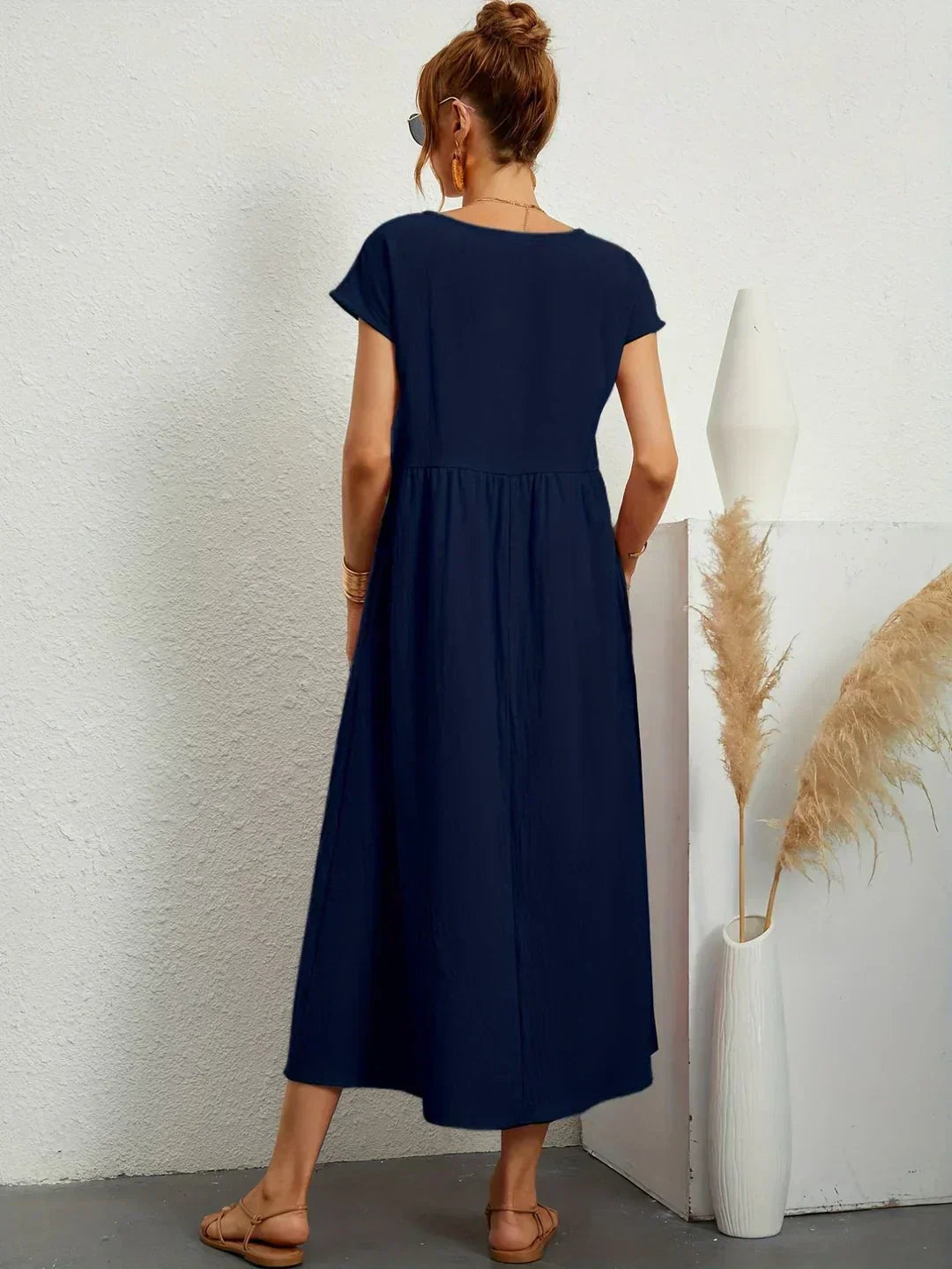 Locker sitzendes Midi-Kleid für Damen in A-Linie mit Taschen