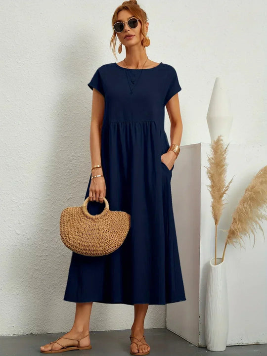 Locker sitzendes Midi-Kleid für Damen in A-Linie mit Taschen