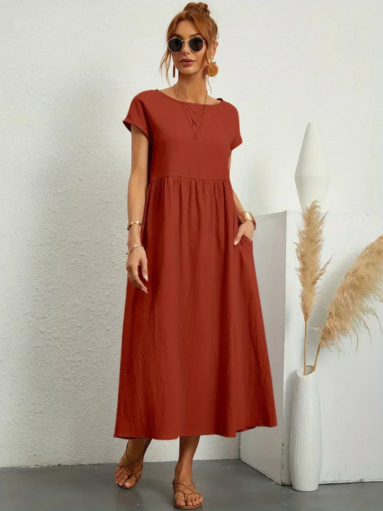 Locker sitzendes Midi-Kleid für Damen in A-Linie mit Taschen
