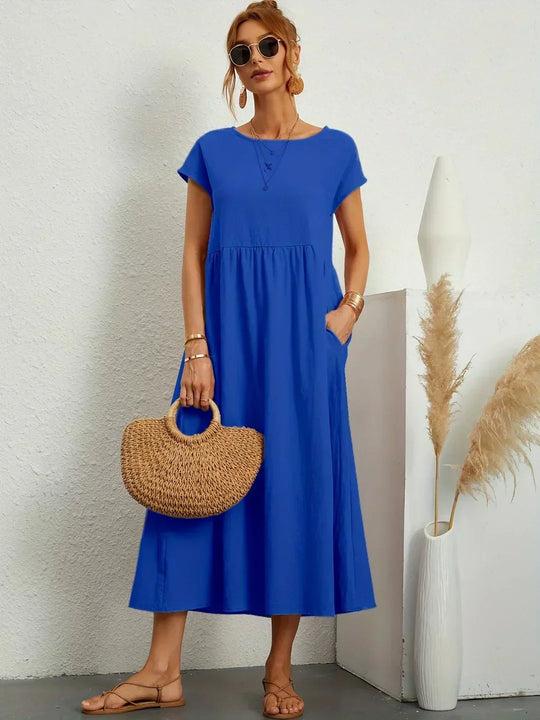 Locker sitzendes Midi-Kleid für Damen in A-Linie mit Taschen