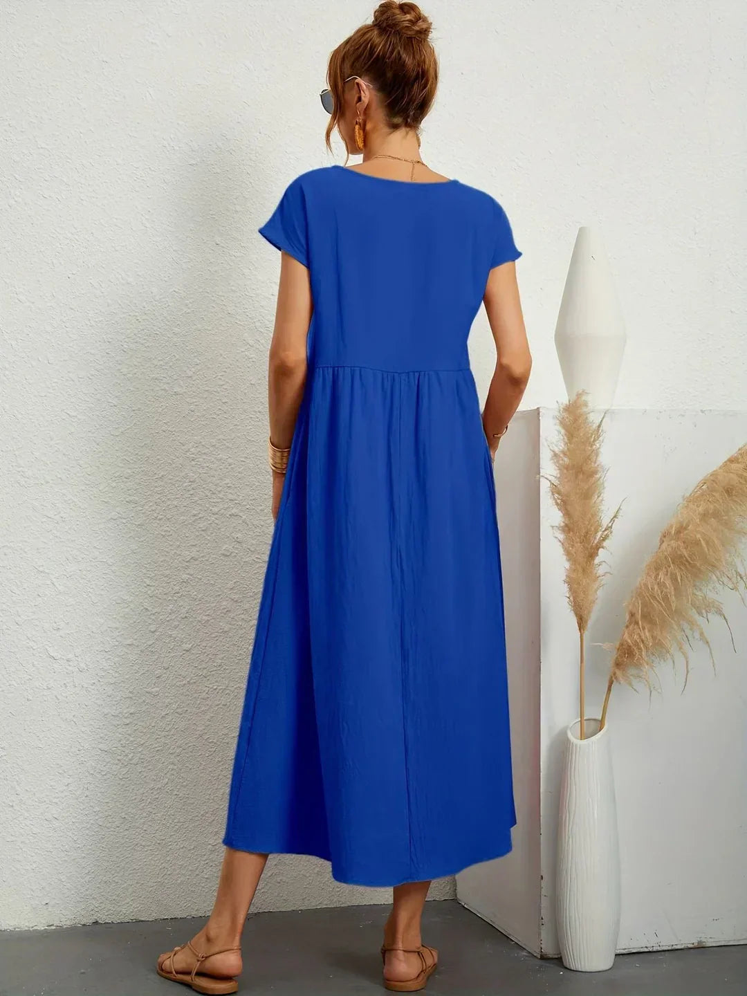 Locker sitzendes Midi-Kleid für Damen in A-Linie mit Taschen