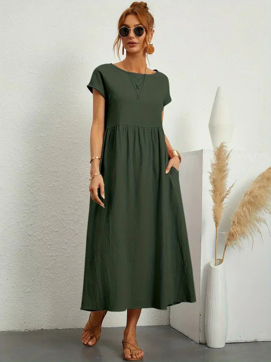 Locker sitzendes Midi-Kleid für Damen in A-Linie mit Taschen