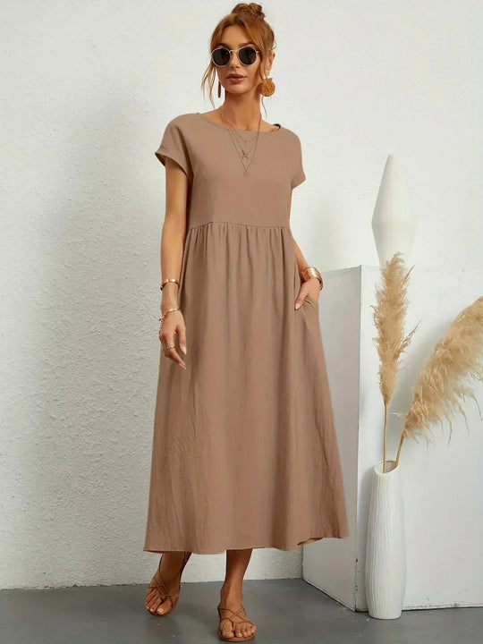Locker sitzendes Midi-Kleid für Damen in A-Linie mit Taschen