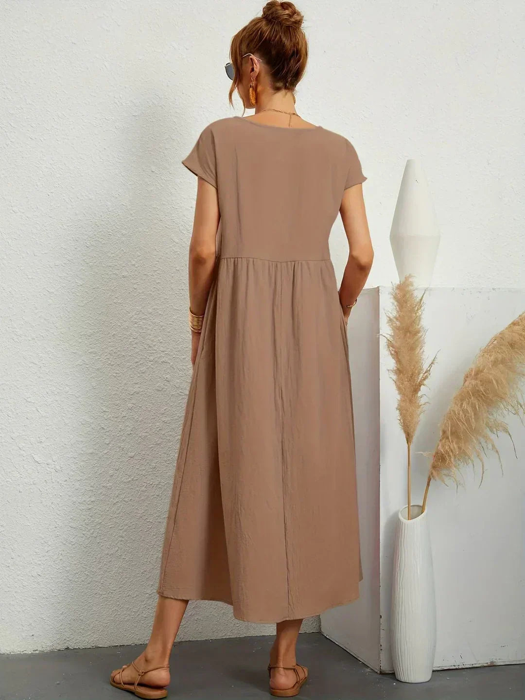 Locker sitzendes Midi-Kleid für Damen in A-Linie mit Taschen