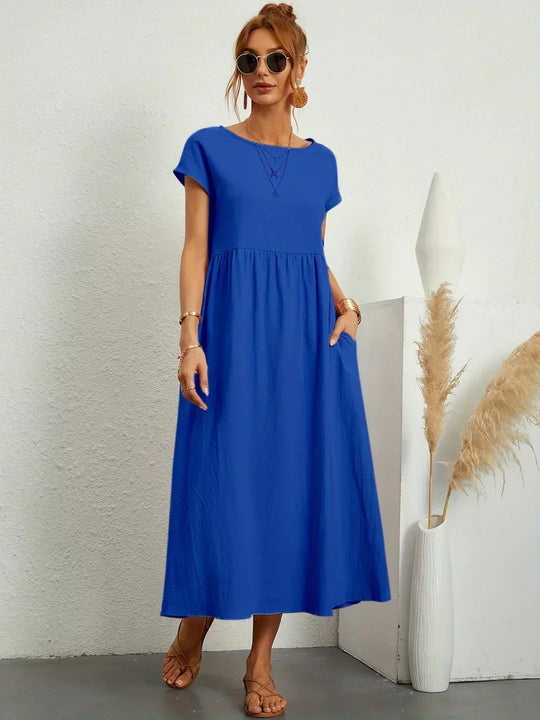 Locker sitzendes Midi-Kleid für Damen in A-Linie mit Taschen