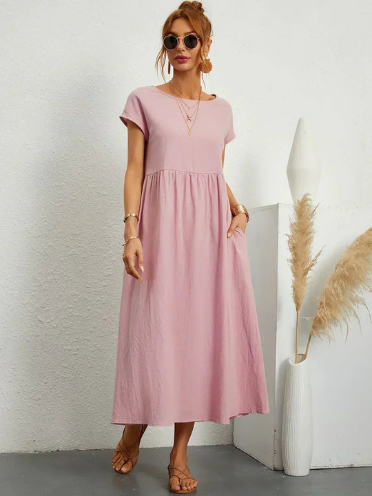 Locker sitzendes Midi-Kleid für Damen in A-Linie mit Taschen