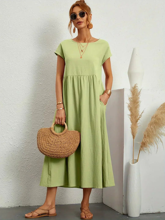 Locker sitzendes Midi-Kleid für Damen in A-Linie mit Taschen