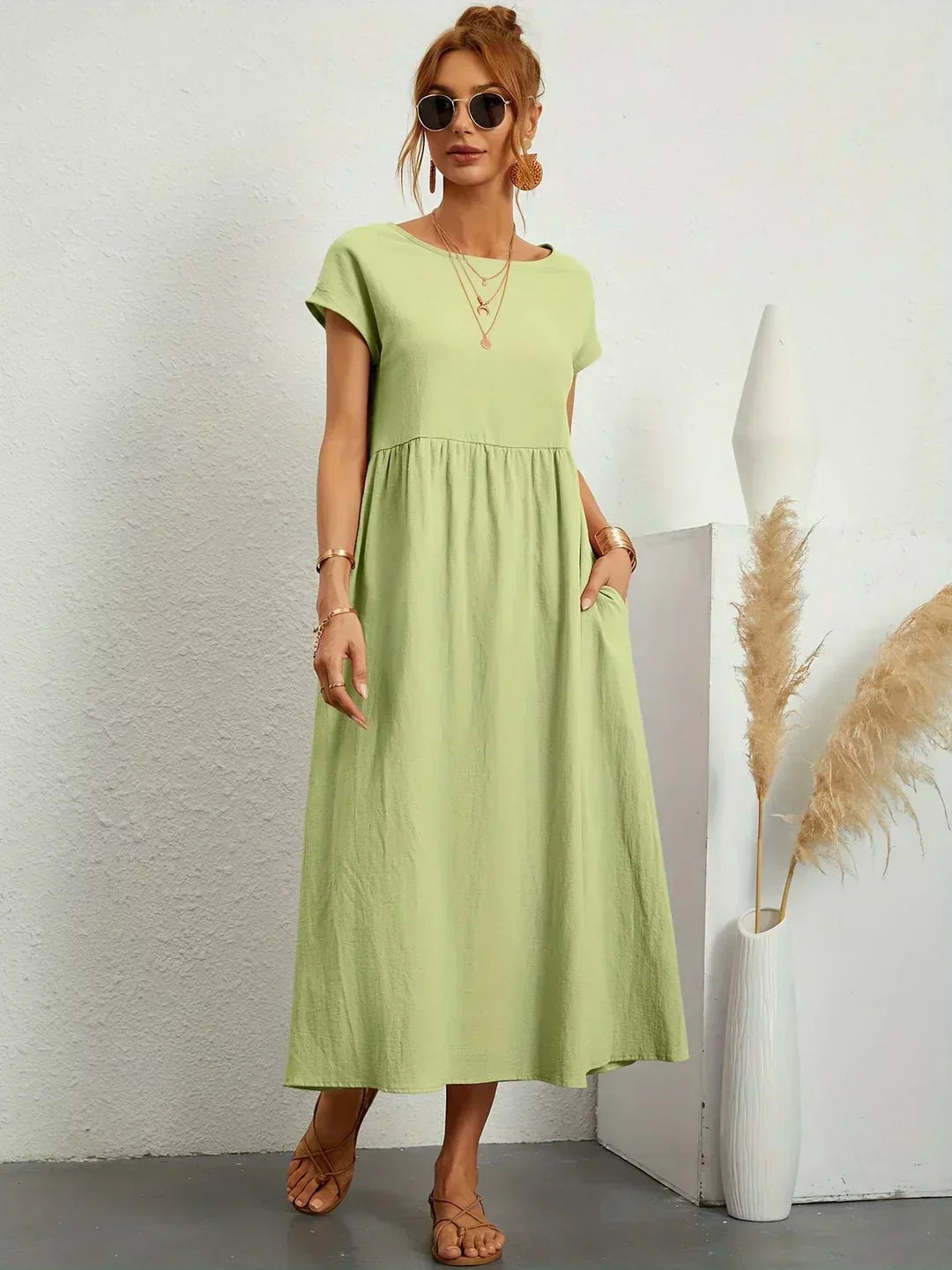 Locker sitzendes Midi-Kleid für Damen in A-Linie mit Taschen