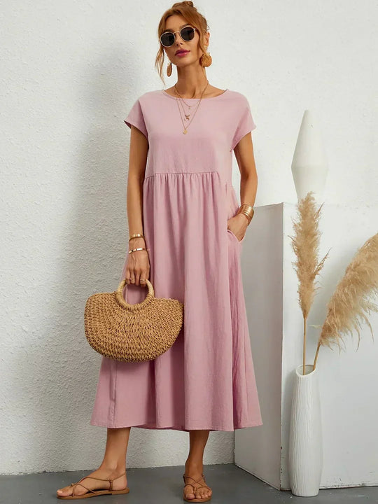Locker sitzendes Midi-Kleid für Damen in A-Linie mit Taschen