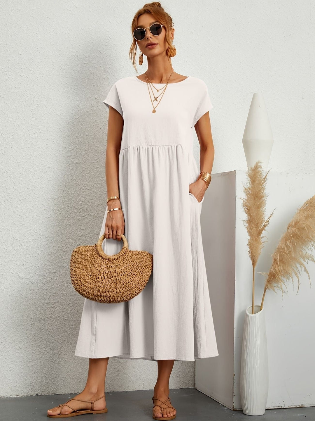 Women's Casual Pocketed Empire Waist Maxi Dress