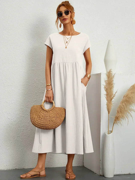 Locker sitzendes Midi-Kleid für Damen in A-Linie mit Taschen
