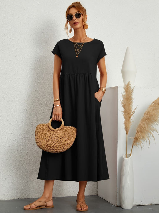 Women's Casual Pocketed Empire Waist Maxi Dress