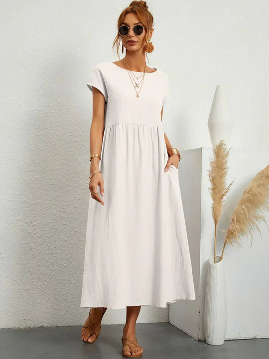 Locker sitzendes Midi-Kleid für Damen in A-Linie mit Taschen
