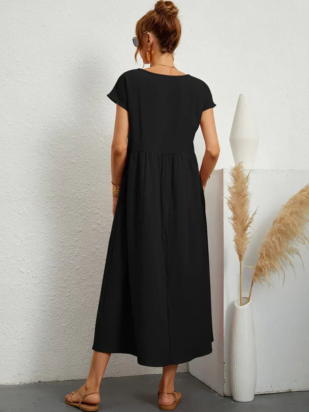 Locker sitzendes Midi-Kleid für Damen in A-Linie mit Taschen