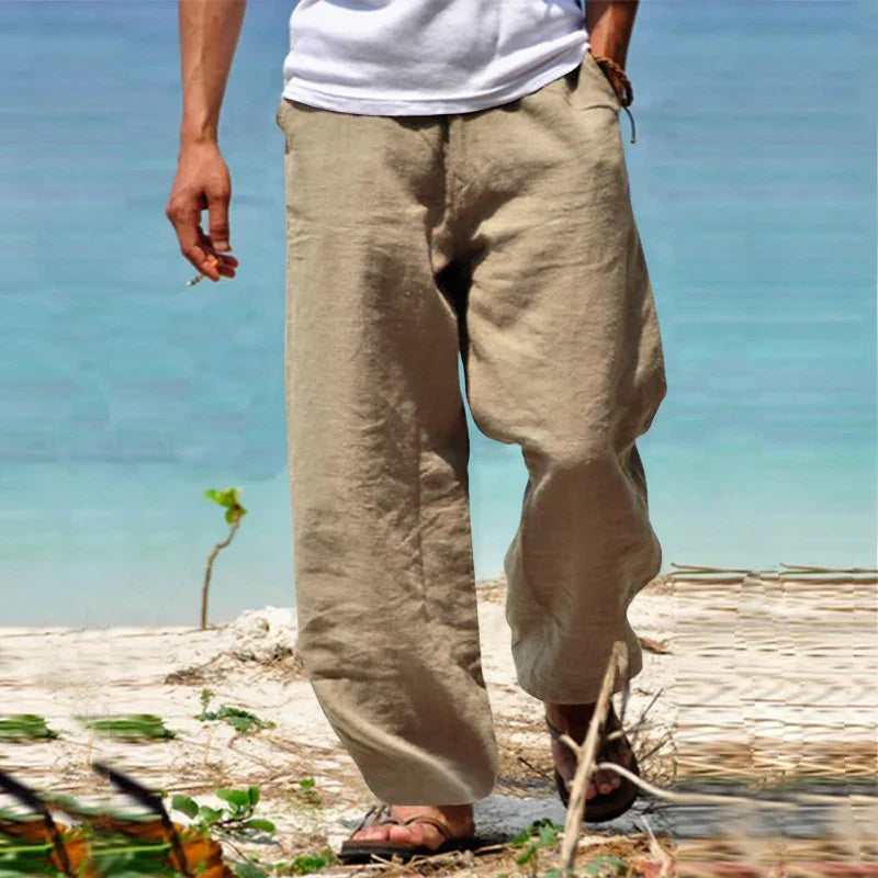 Men's Linen Blend Relaxed Fit Straight Leg Trousers