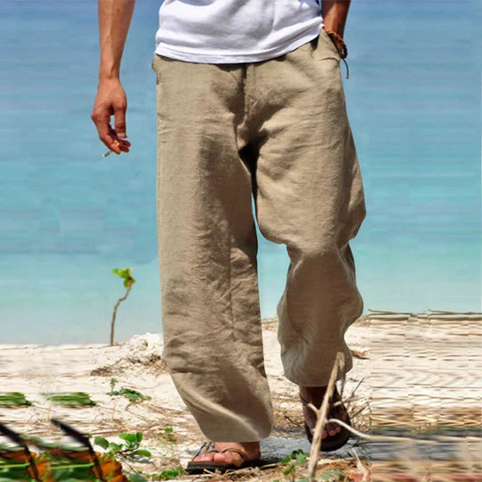 Men's Linen Blend Relaxed Fit Straight Leg Trousers