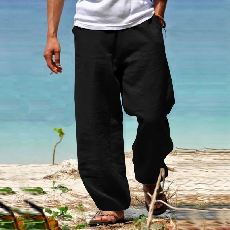 Men's Linen Blend Relaxed Fit Straight Leg Trousers