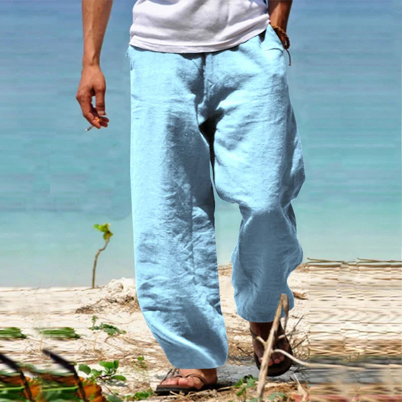 Men's Linen Blend Relaxed Fit Straight Leg Trousers