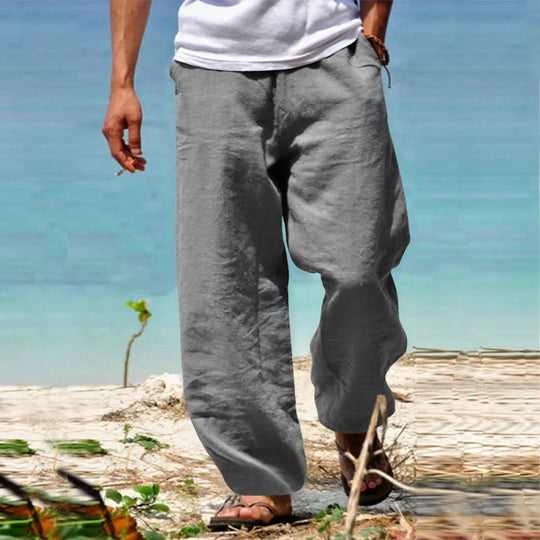 Men's Linen Blend Relaxed Fit Straight Leg Trousers