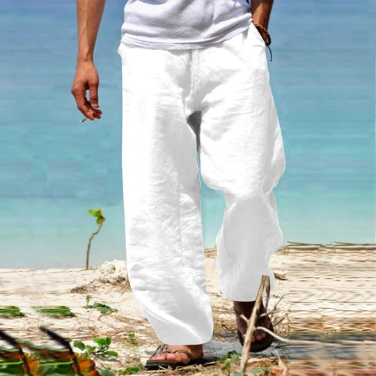 Men's Linen Blend Relaxed Fit Straight Leg Trousers