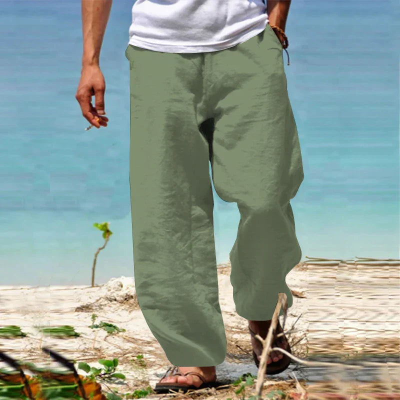 Men's Linen Blend Relaxed Fit Straight Leg Trousers