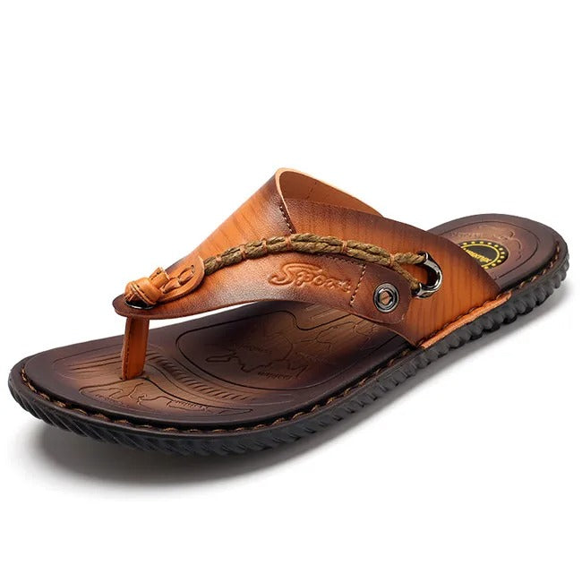 Men's Braided Strap Leather Toe Post Sandals