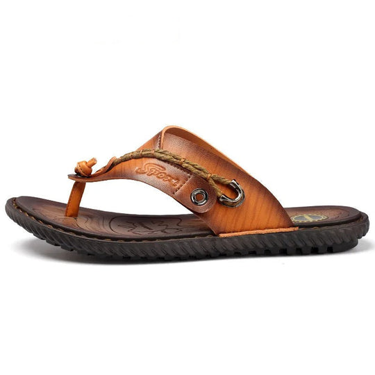 Men's Braided Strap Leather Toe Post Sandals