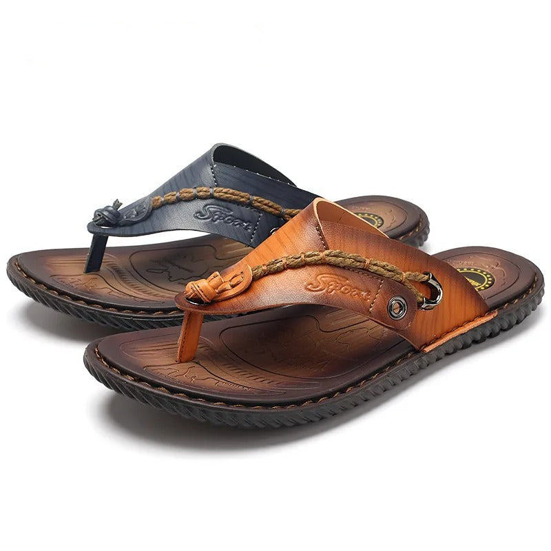 Men's Braided Strap Leather Toe Post Sandals