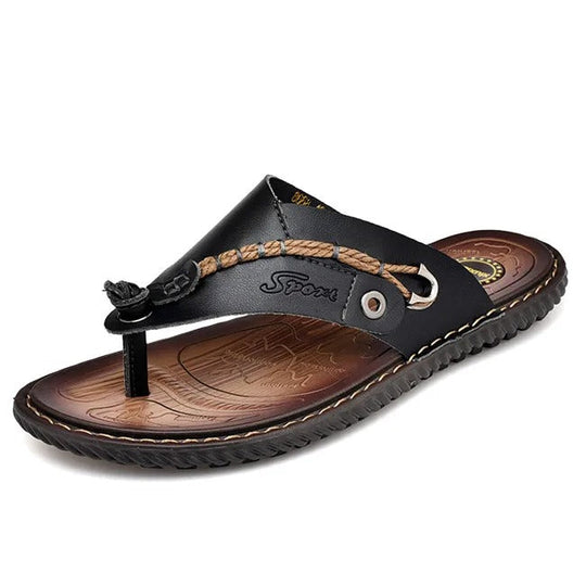 Men's Braided Strap Leather Toe Post Sandals
